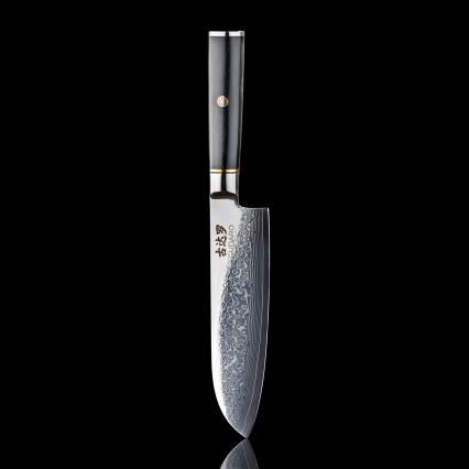 Gudaro - Couteau de cuisine Santoku damassé AKIRO 7, 67 couches d'acier, lame 17,5 cm, noir