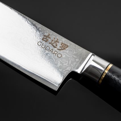 Gudaro - Couteau de cuisine Santoku damassé AKIRO 7, 67 couches d'acier, lame 17,5 cm, noir
