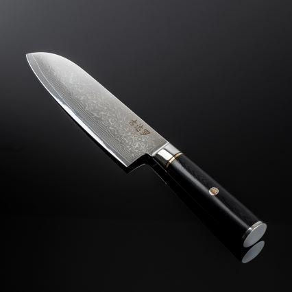 Gudaro - Couteau de cuisine Santoku damassé AKIRO 7, 67 couches d'acier, lame 17,5 cm, noir