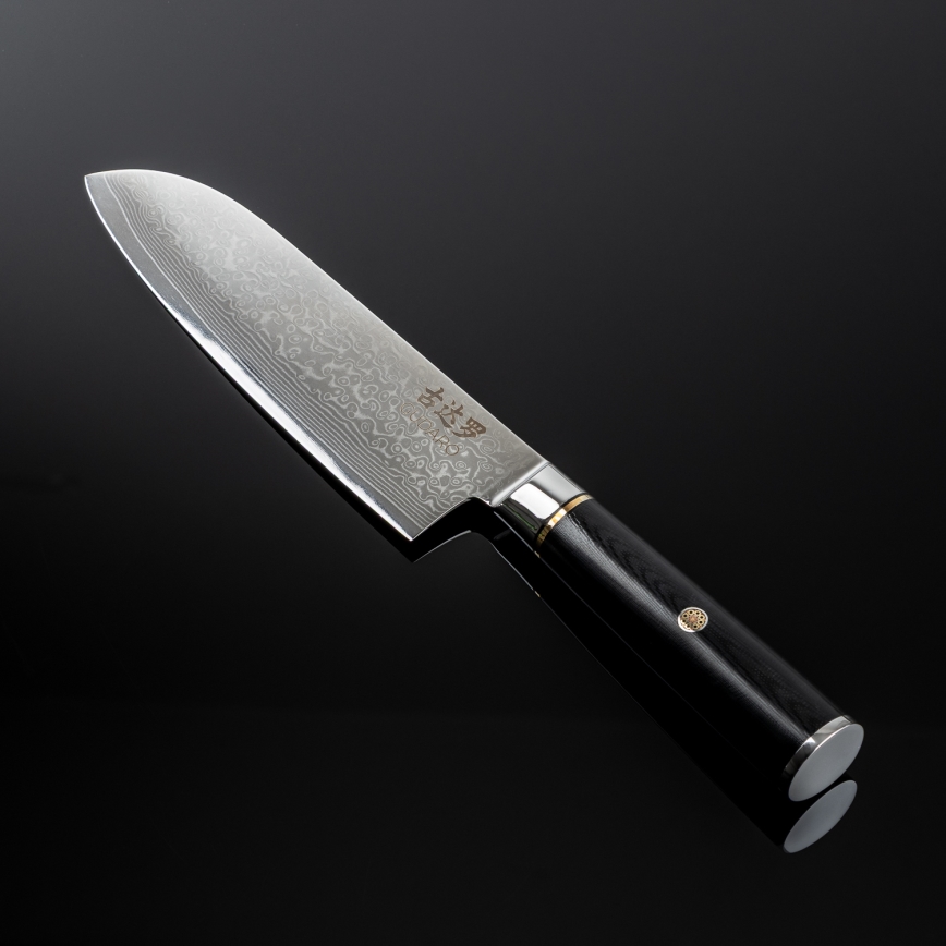 Gudaro - Couteau de cuisine Santoku damassé AKIRO 7, 67 couches d'acier, lame 17,5 cm, noir