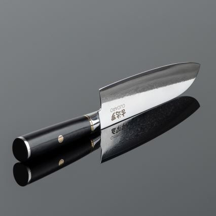 Gudaro - Couteau de cuisine Santoku damassé AKIRO 7, 67 couches d'acier, lame 17,5 cm, noir