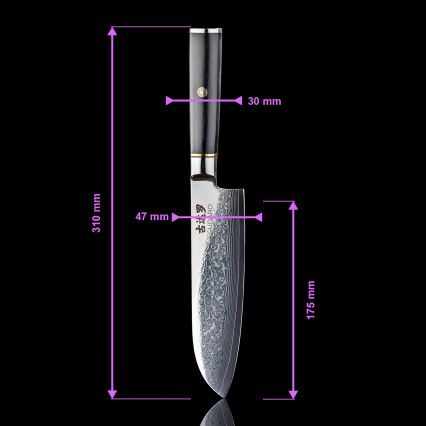 Gudaro - Couteau de cuisine Santoku damassé AKIRO 7, 67 couches d'acier, lame 17,5 cm, noir