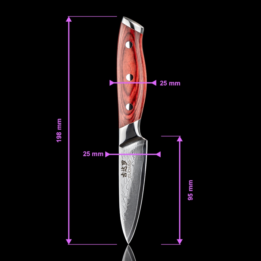 Gudaro - Couteau de cuisine damassé KENSHO 3,5, 67 couches d'acier, longueur 9,5 cm