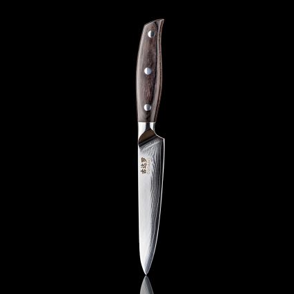 Gudaro - Couteau de cuisine polyvalent en acier damassé SHIRO 5, 67 couches d'acier, longueur de la lame 12,5 cm