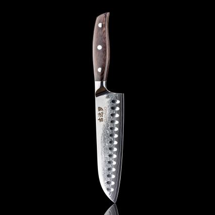 Gudaro - Couteau Santoku SHIRO en acier damassé à 67 couches, lame 7, longueur 17,5 cm