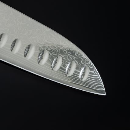 Gudaro - Couteau Santoku SHIRO en acier damassé à 67 couches, lame 7, longueur 17,5 cm