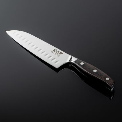 Gudaro - Couteau Santoku SHIRO en acier damassé à 67 couches, lame 7, longueur 17,5 cm