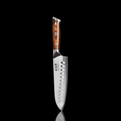 Gudaro - Couteau de cuisine Santoku FENG en acier damassé 7,5, 67 couches d'acier, longueur 18 cm