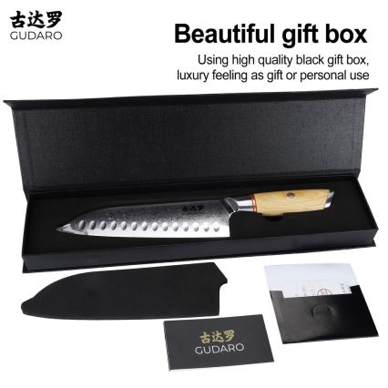 Gudaro - Couteau de cuisine Santoku damassé HIKARI 7, 67 couches d'acier, longueur 17,5 cm