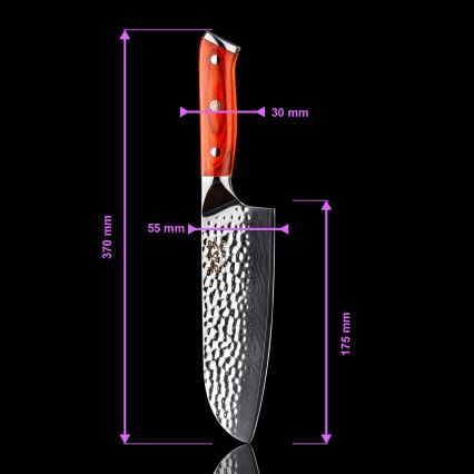 Gudaro - Couteau de cuisine Santoku damassé MIYABI 7, 67 couches d'acier, longueur de la lame 17,5 cm