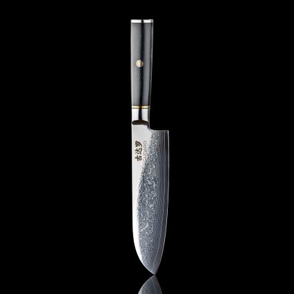 Gudaro - Damast Santoku keukenmes AKIRO 7, 67-laags damaststaal, lemmetlengte 17,5 cm, zwart