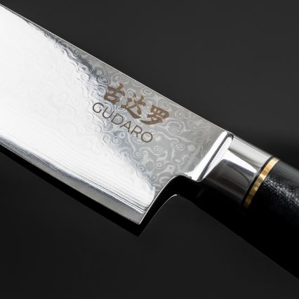 Gudaro - Damast Santoku keukenmes AKIRO 7, 67-laags damaststaal, lemmetlengte 17,5 cm, zwart