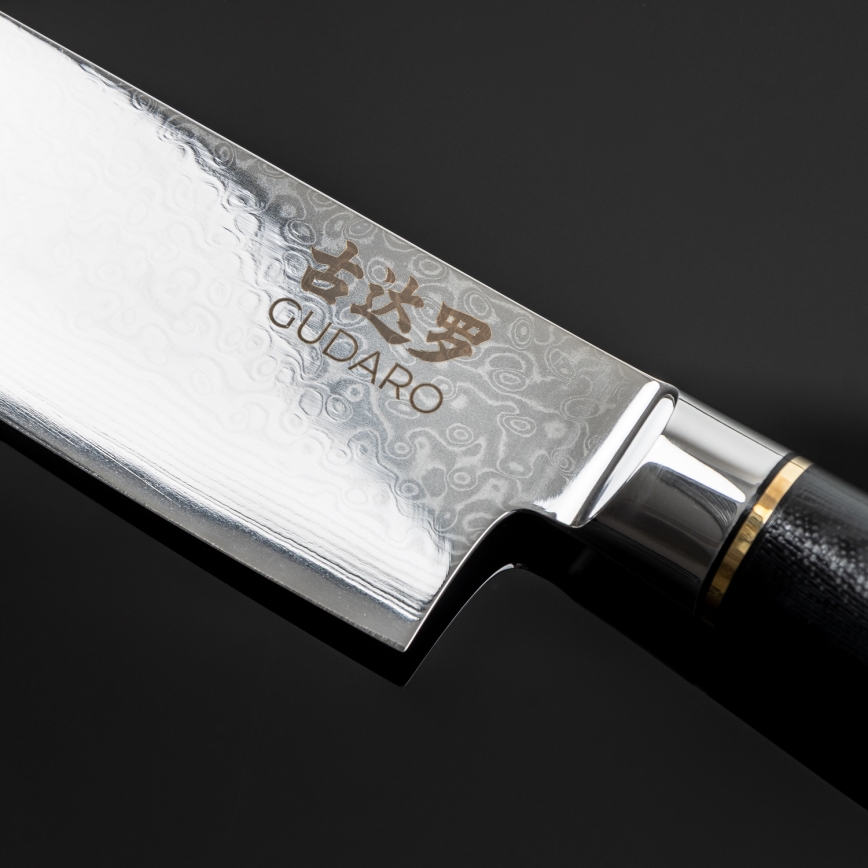 Gudaro - Damast Santoku keukenmes AKIRO 7, 67-laags damaststaal, lemmetlengte 17,5 cm, zwart