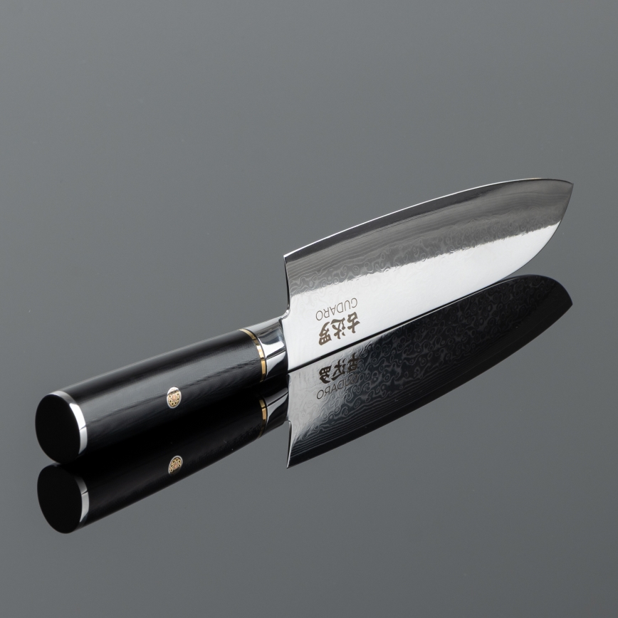 Gudaro - Damast Santoku keukenmes AKIRO 7, 67-laags damaststaal, lemmetlengte 17,5 cm, zwart