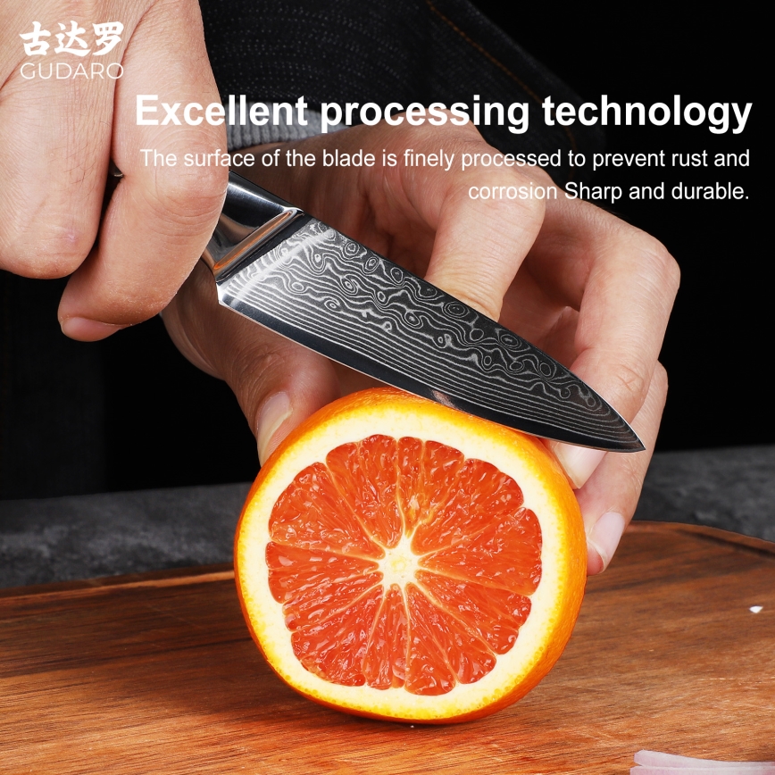 Gudaro - Damast keukenmes KENSHO 3,5, 67 lagen staal, lengte 9,5 cm