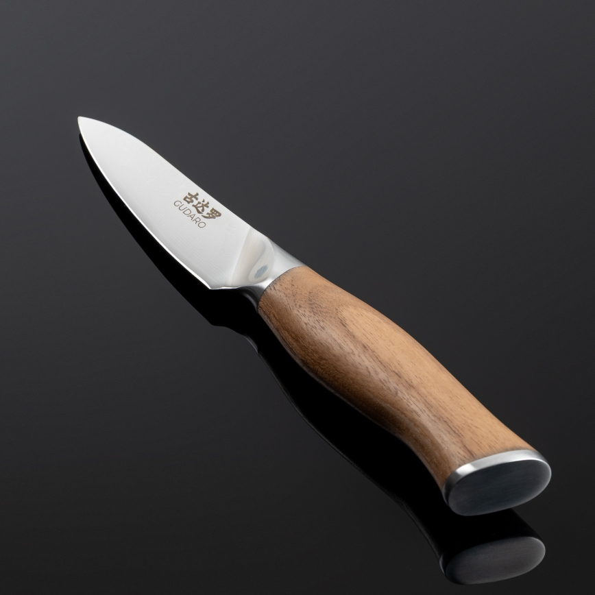 Gudaro - Damast keukenmes TAKUMI 3,5, 67-laags staal, lengte 9,5 cm, walnoothout