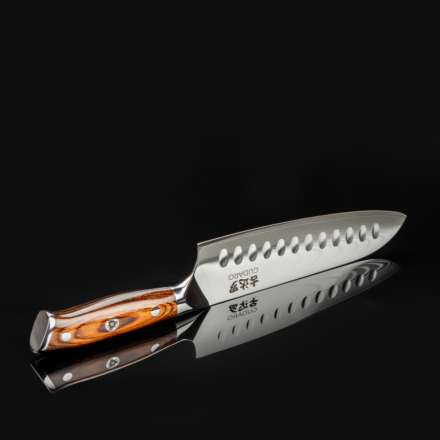 Gudaro - Damast Santoku keukenmes FENG 7,5, 67-laags staal, lemmetlengte 18 cm