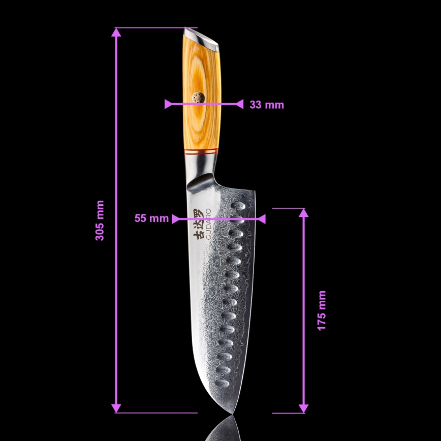 Gudaro - Santoku-keukenmes HIKARI 7, 67-laags damaststaal, lengte 17,5 cm