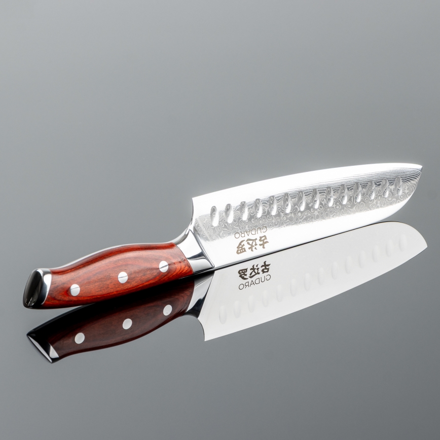 Gudaro - Damast Santoku keukenmes KENSHO 7, 67 lagen damaststaal, lengte 17,5 cm