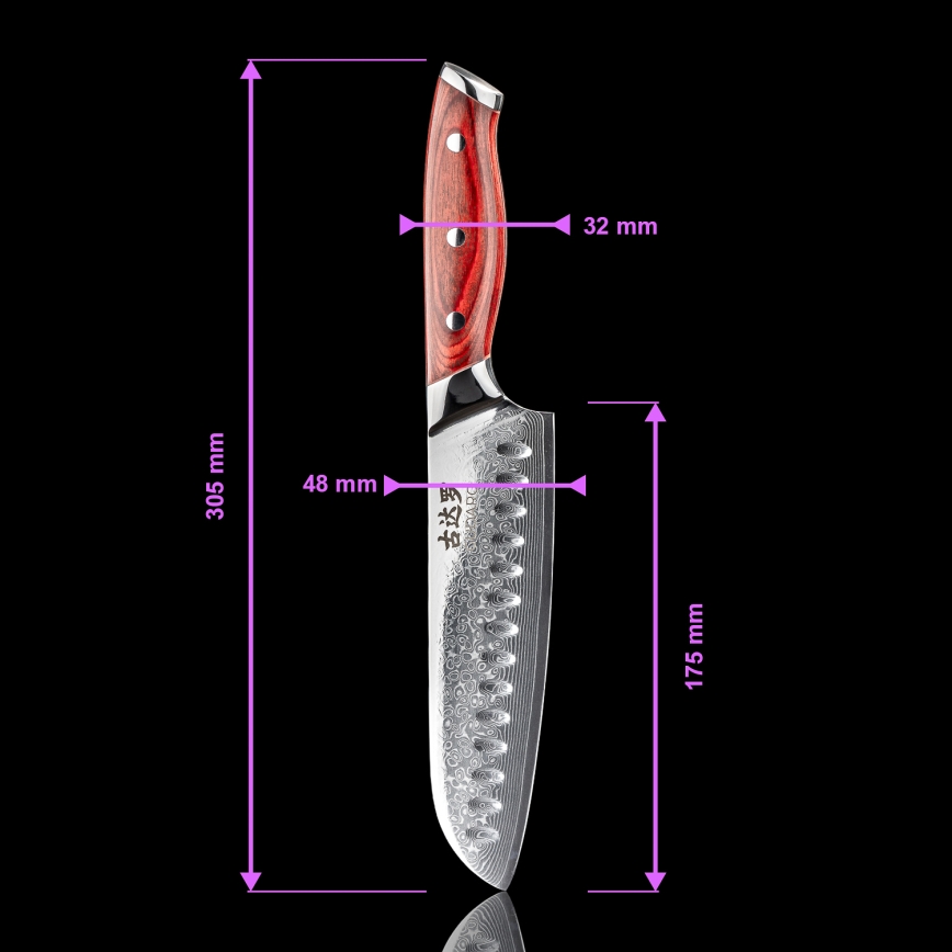 Gudaro - Damast Santoku keukenmes KENSHO 7, 67 lagen damaststaal, lengte 17,5 cm