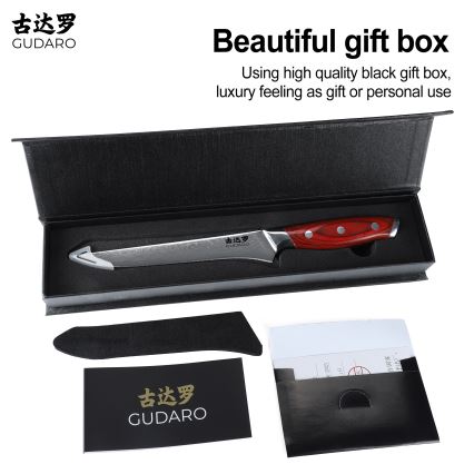 Gudaro - Damast uitbeenmes KENSHO 6, 67 lagen staal, lengte 15 cm