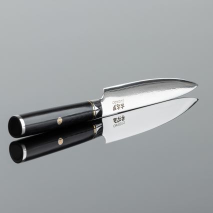 Gudaro - Universeel keukenmes AKIRO 5, van damaststaal, 67 lagen, lengte 12,5 cm, zwart