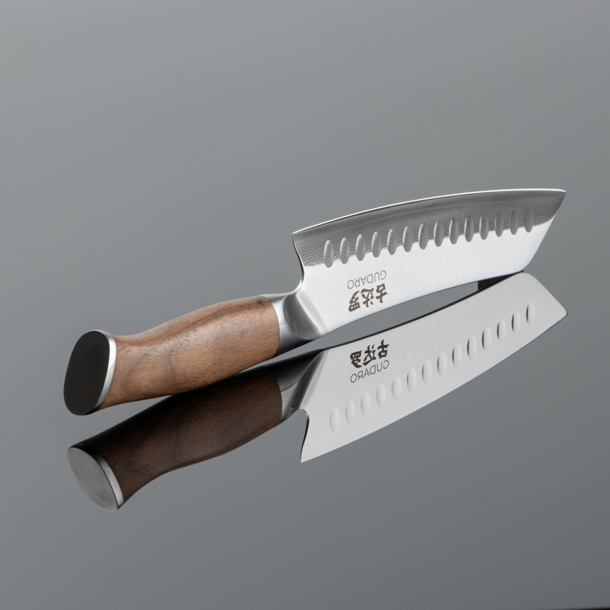 Gudaro - Ensemble de 5 couteaux de cuisine en acier damassé TAKUMI + support magnétique