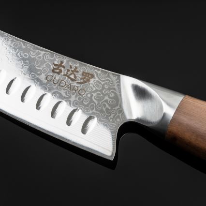 Gudaro - Ensemble de 5 couteaux de cuisine en acier damassé TAKUMI + support pour couteaux et ciseaux à volaille