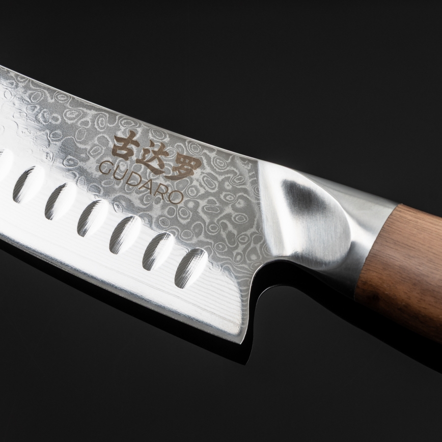 Gudaro - Ensemble de 5 couteaux de cuisine en acier damassé TAKUMI + support pour couteaux et ciseaux à volaille