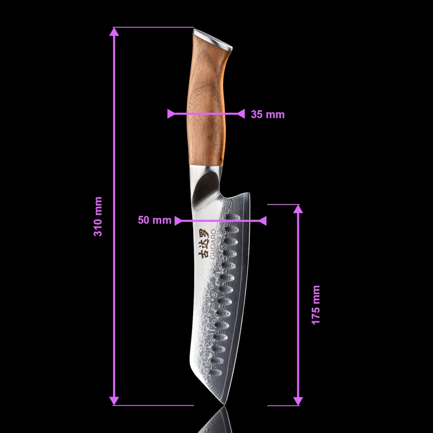 Gudaro - Ensemble de 5 couteaux de cuisine en acier damassé TAKUMI + support pour couteaux et ciseaux à volaille