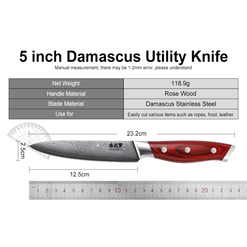 Gudaro - Ensemble de 7 couteaux de cuisine KENSHO avec bloc en acacia