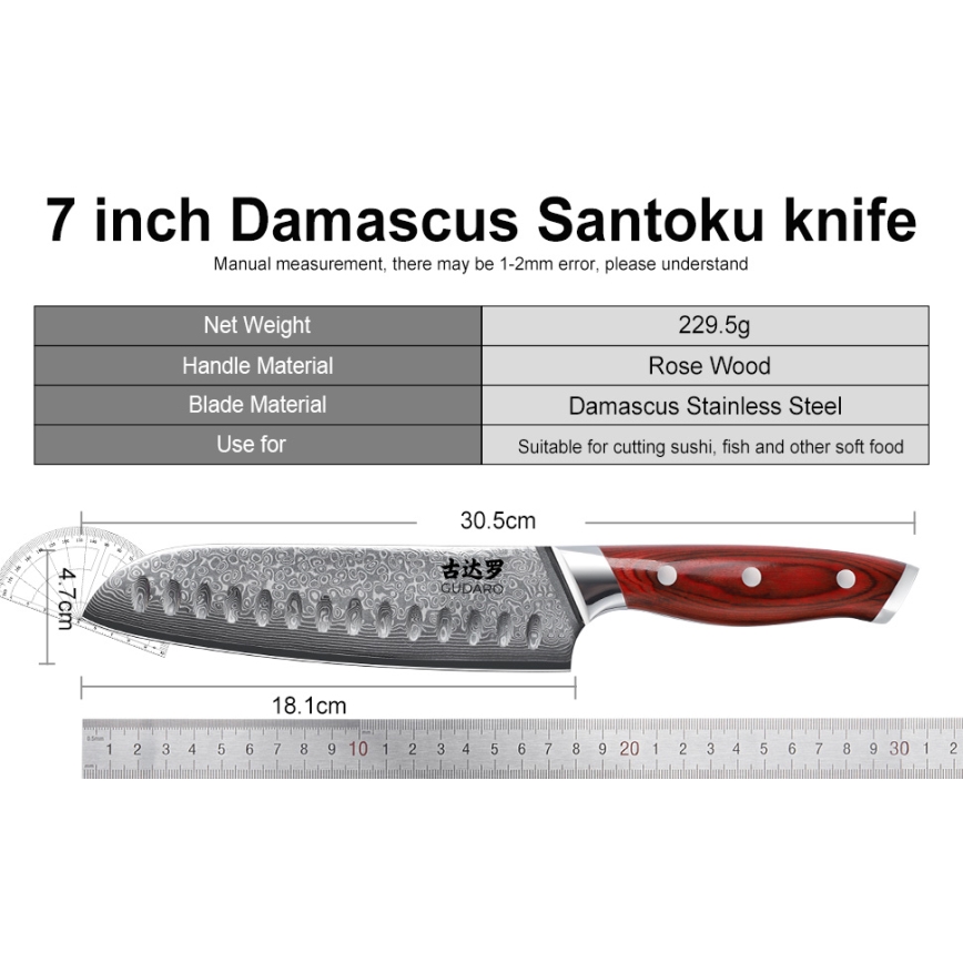 Gudaro - Ensemble de 7 couteaux de cuisine KENSHO avec bloc en acacia