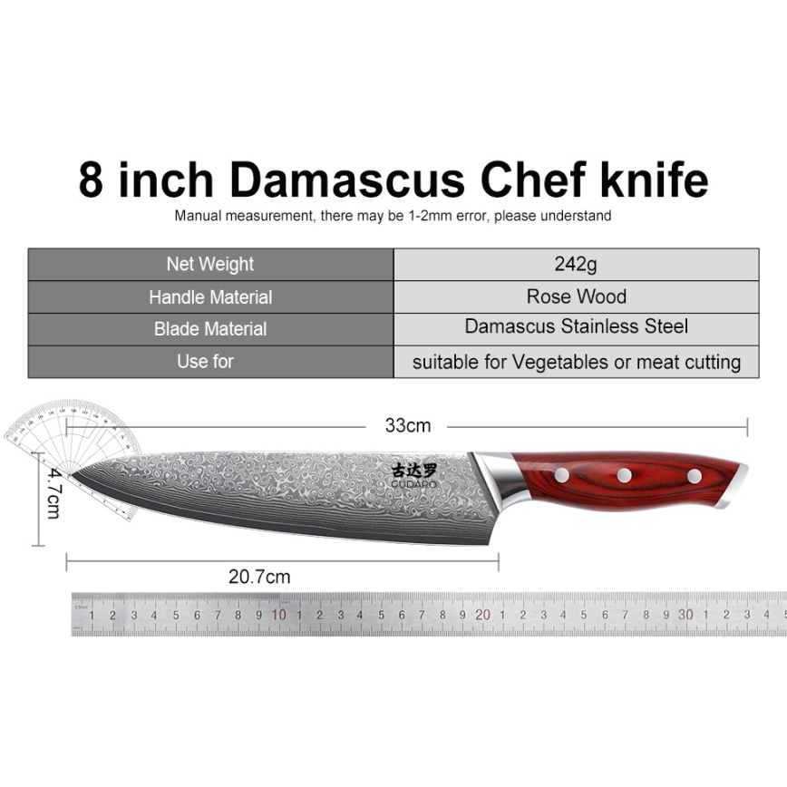 Gudaro - Ensemble de 7 couteaux de cuisine KENSHO avec bloc en acacia