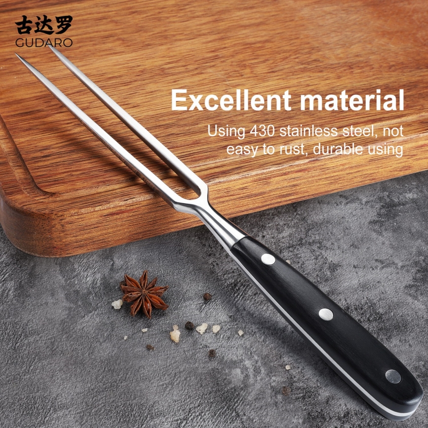 Gudaro - Fourchette de cuisine MIYABI noire/bois Pakka