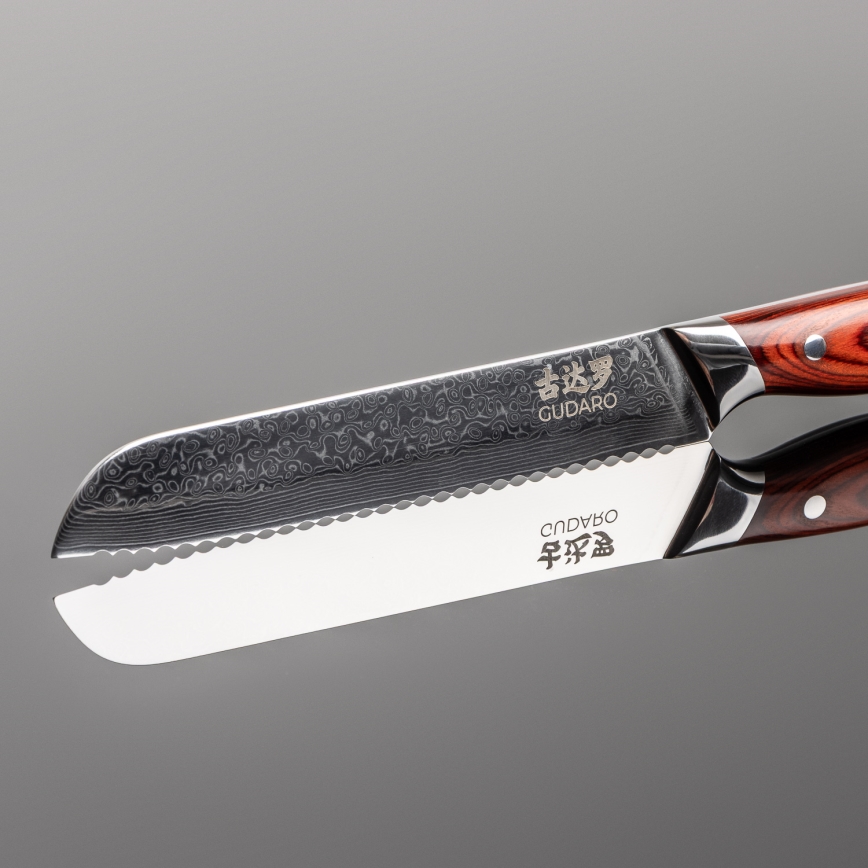 Gudaro - Lot de 5 couteaux de cuisine damassés KENSHO + support magnétique
