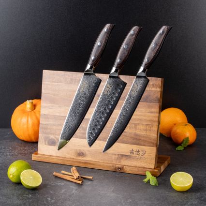 Gudaro - Lot de 5 couteaux de cuisine damassés SHIRO + support magnétique