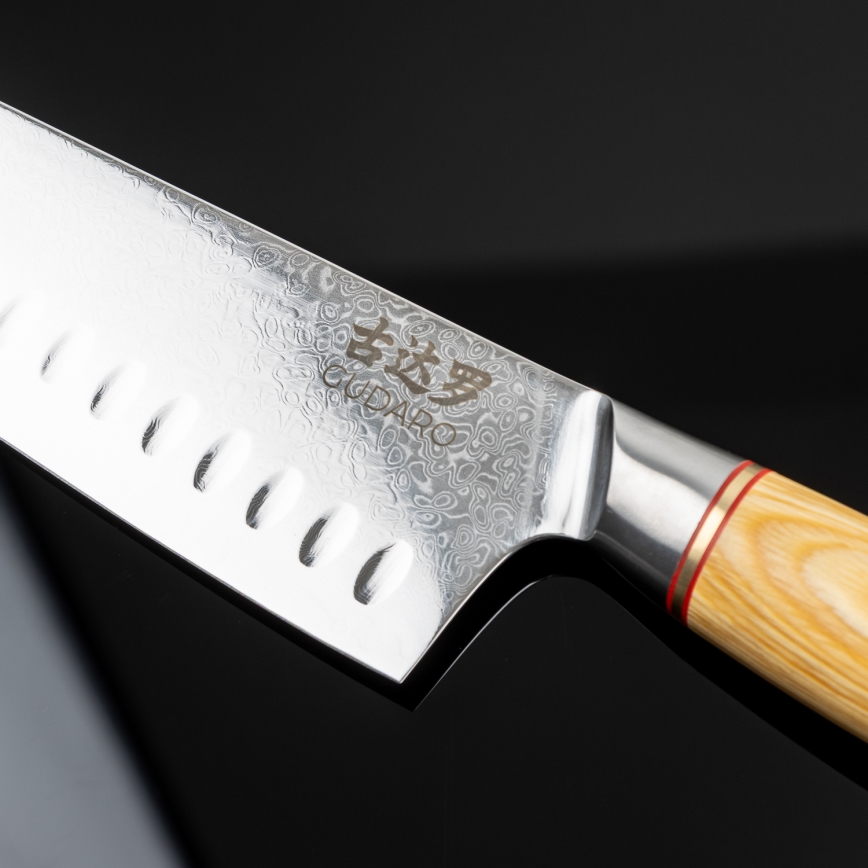 Gudaro - Lot de 5 couteaux de cuisine en acier damassé HIKARI + support magnétique pour couteaux