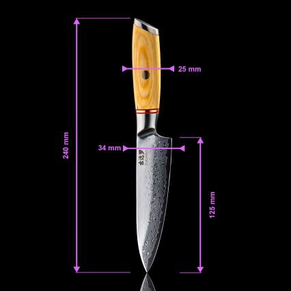 Gudaro - Lot de 5 couteaux de cuisine en acier damassé HIKARI + support magnétique pour couteaux