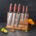 Gudaro - Lot de 5 couteaux de cuisine en acier damassé KENSHO + support magnétique