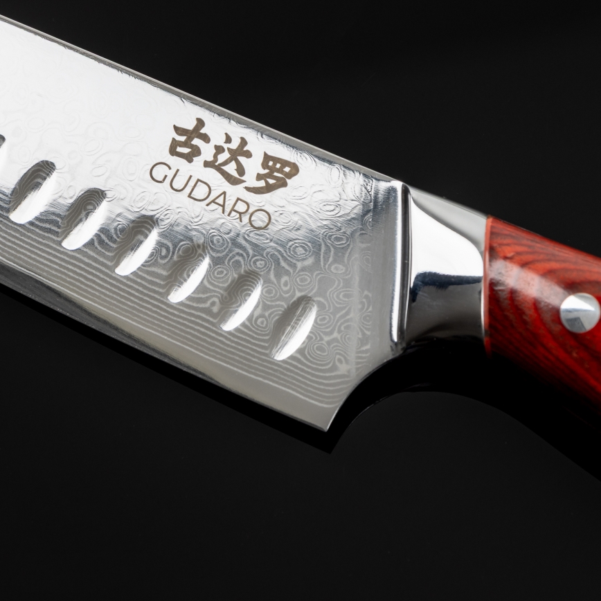 Gudaro - Lot de 5 couteaux de cuisine en acier damassé KENSHO + support magnétique
