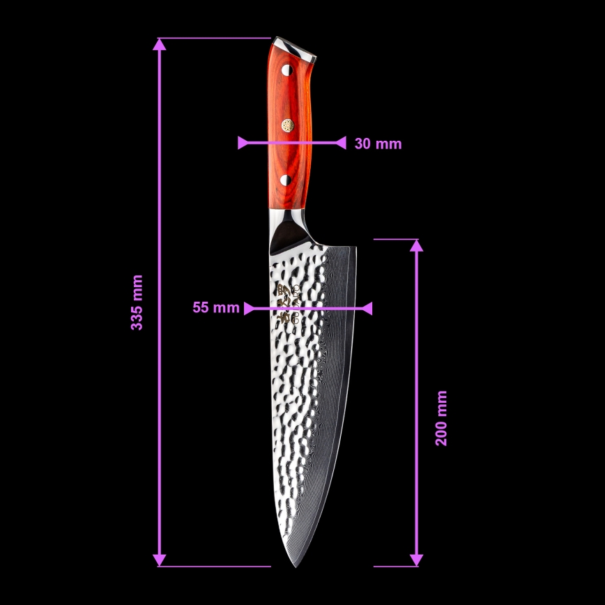 Gudaro - Lot de 5 couteaux de cuisine en acier damassé MIYABI + support magnétique