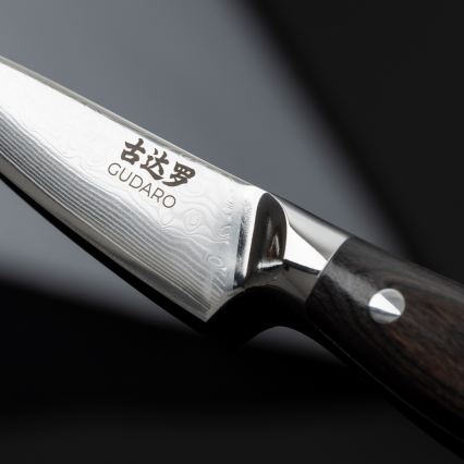 Gudaro - Ensemble de 5 couteaux de cuisine en acier damassé SHIRO + support pour couteaux et ciseaux à volaille