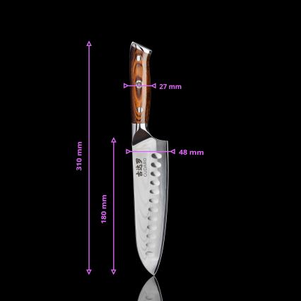 Gudaro - ENSEMBLE 1x couteau de chef en acier damassé FENG 8, 67 couches d'acier, longueur 20 cm + 1x couteau de cuisine Santoku en acier damassé FENG 7,5, 67 couches d'acier, longueur 18 cm + 1x OFFERT couteau de cuisine en acier damassé FENG 3,5