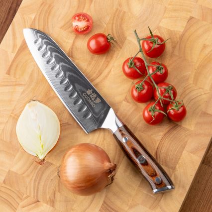 SET 1x damast chefmes FENG 8, 67 lagen staal, lengte 20 cm + 1x damast santokumes FENG 7,5, 67 lagen staal, lengte 18 cm + 1x GRATIS damast fruitmes FENG 3,5, 67 lagen staal, lengte 9,5 cm