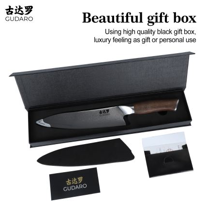 Gudaro - Damast koksmes TAKUMI 8, 67-laags damaststaal, lengte 20 cm, walnoothout