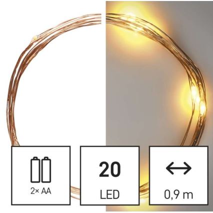 Guirlande 20 LED, 2,4 m, blanc chaud