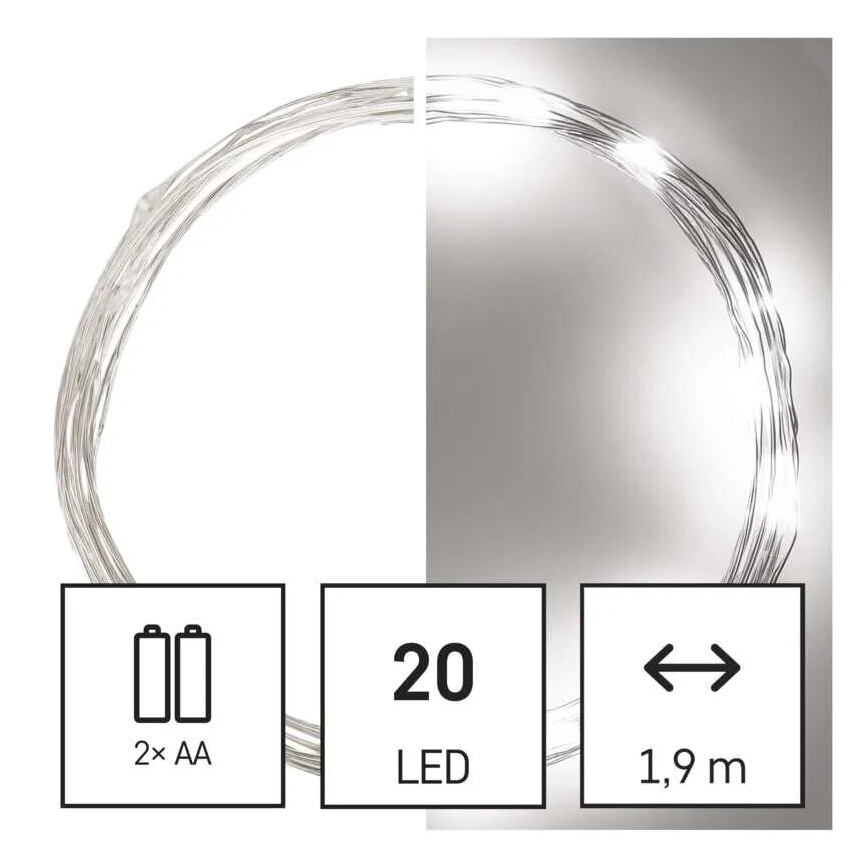 Guirlande de Noël 20xLED/2xAA 2,4m blanc froid
