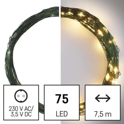 Guirlande de noël d'extérieur 75xLED/12,5m IP44 blanc chaud