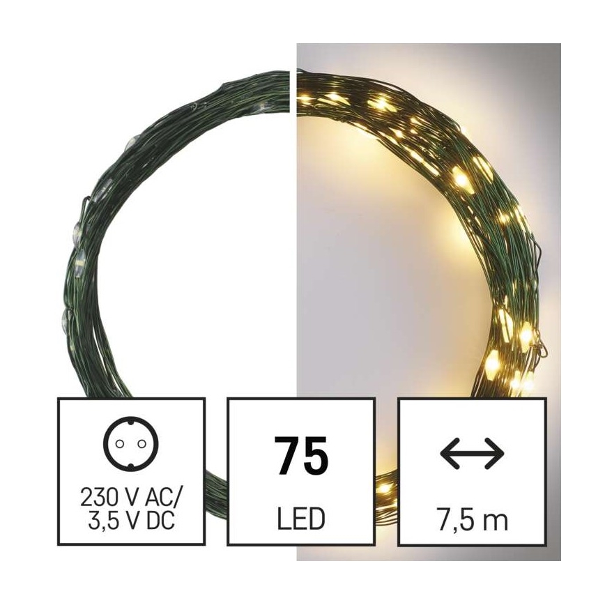 Guirlande de noël d'extérieur 75xLED/12,5m IP44 blanc chaud