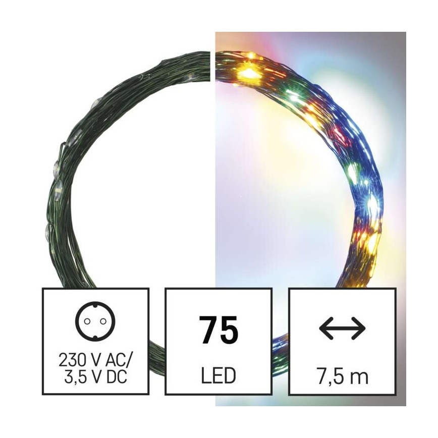 Guirlande de noël d'extérieur 75xLED/12,5m IP44 multicolore